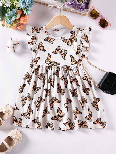 Девушки платья новое мультипликационное платье животных милое рисунок бабочки с принтом рукава малыш
