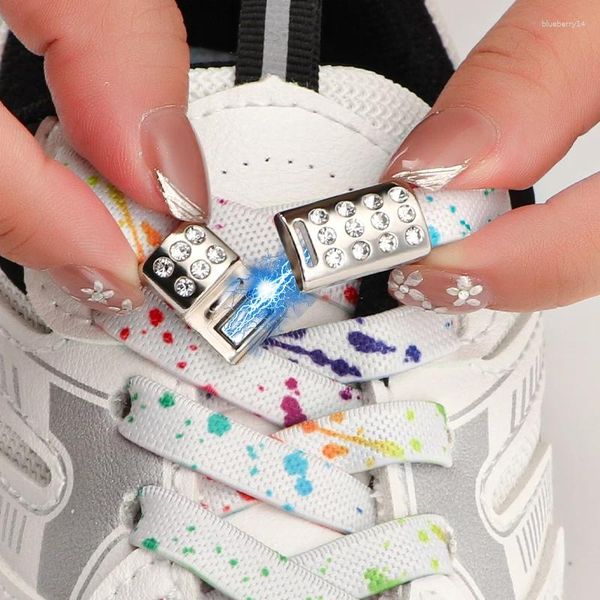 Parti di scarpe Diamond Magnetic Shoelaces senza legami con lacci elastici colorati piatti Sneakers per bambini Inchiostro per adulti con fibbie di metallo