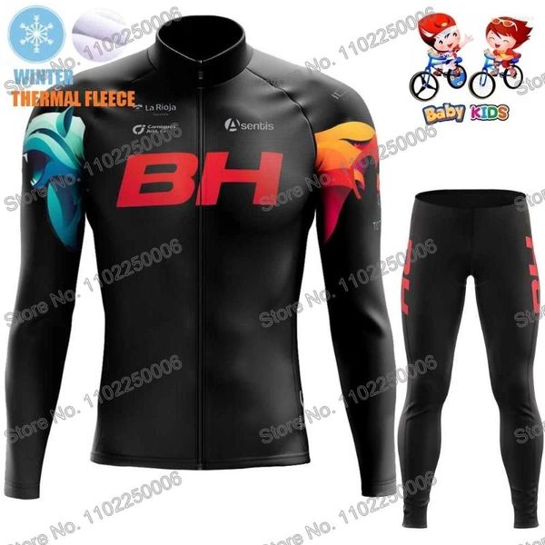 Rennsets Kinder BH Team 2024 Radsporttrikot Langarm Set Winter Cloding Road Bike Thermaljacke Anzug Hosen mtb