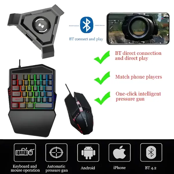 COMBOS PUBG COD CF FPS GamePad P5 Connettore per mouse tastiera per telefono Controller BT Adattatore BT Convertitore Plug e riproduzione del telefono