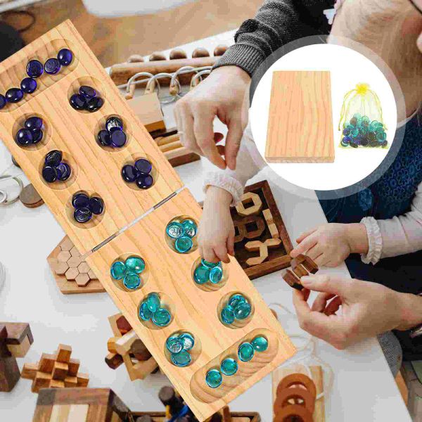 Set 1 set mancala da tavolo giocattolo giocattolo pieghevole in legno mancala gemone scacchi giocattolo giocattolo