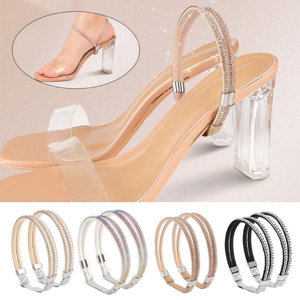 Peças de sapato 2pc Diamond Shoelaces Anti-Drop Straps Belt Belt Belt Belt Belts Fixed Rhinestone High Heels Sapatos Banda Anti-Loose para Mulher