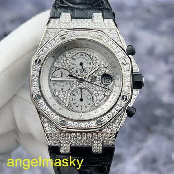 Ladies 'AP Wrist Watch Royal Oak Offshore Series 26067BC Original Diamond Set Full Sky Star 42mm Data Função de tempo 18k platinum