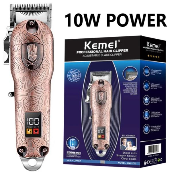 Clippers KM3705 Profissional Cabelo de cabelo de metal completo barbeiro Clipper elétrico para homens para homens Corte de bateria de lítio recarregável