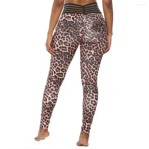 Abiti da yoga Donne leopardo sexy sexy elastico in giro elastico tasche rughe pantaloni che corre leggings slim fit sport di fitness traspirato