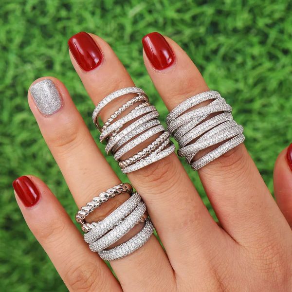 Bands Luxus Crossover Twist Stacks Stapelbare Ringe für Frauen Hochzeit Kubikzirkon Engagement Dubai Naija Brautfinger Ring