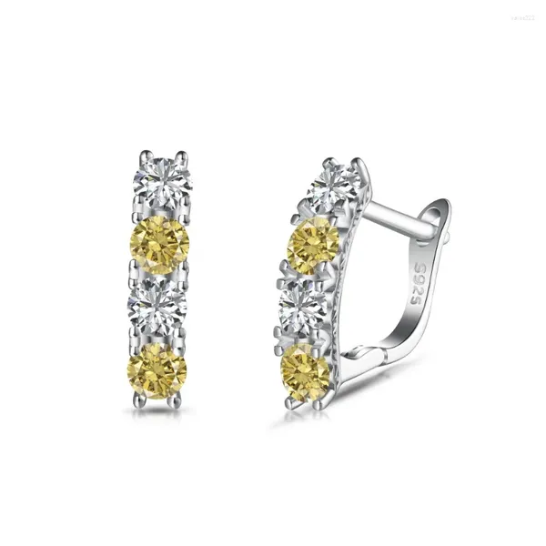Серьги для гриппа S925 Серебряные уховые женские женские женские желтые и белые алмазные цирконы инкрустанный дизайн моды минималистичные украшения