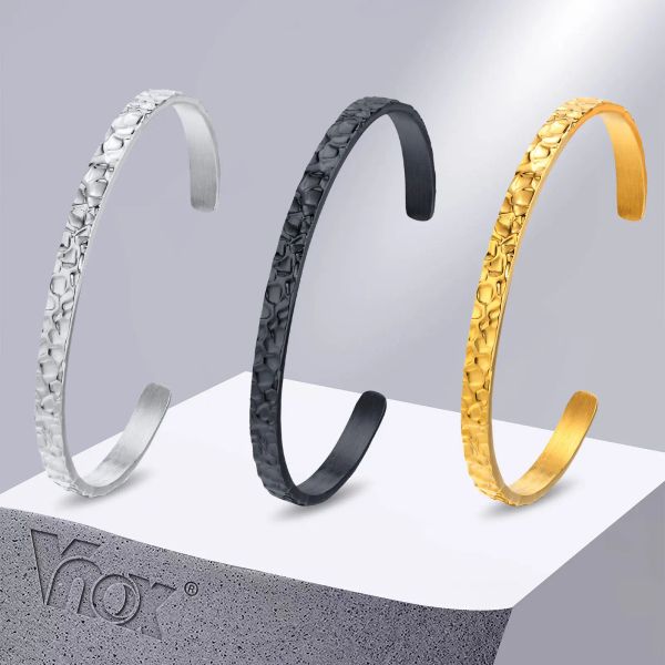 Strands Vnox roccia punk martellata braccialetti di bracciale per cuffia per uomini donne, gioielli set di braccialetti in acciaio inossidabile largo 5 mm