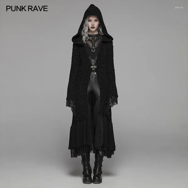 Женские траншеи панк панк Rave Gothic Retro Black Long Long Sweater Costume Costum