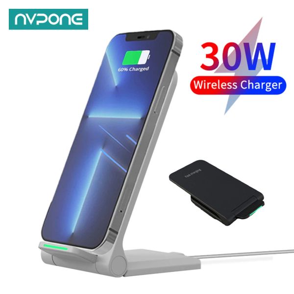 Chargers dobráveis 30w Wireless Charger Stand para iPhone 13 12 11 Pro x Xs Max Samsung S22 S21 Qi Charging Dock Dock Station Phone Tolder