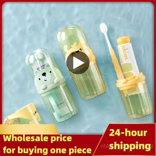 Köpfe Grüne Zahnbürstenbox sparen Platz tragbare Zahnbürste und Zahnpasta Aufbewahrungsbox gelbes Dauertrieb 7.2*19,5 cm