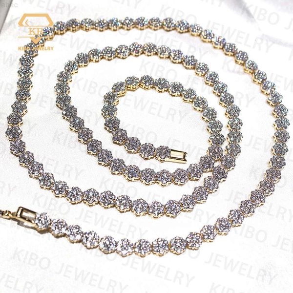 Cluster -Tenniskette Hip Hop Schmuck aus Diamant Real Silber Moissanit Blume Cluster Tennisverbindungsketten