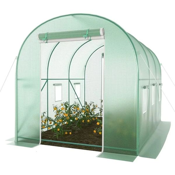 Walkin Greenhouse Aggiornato Green House con doppia porte a schermo con cerniera 6 Windows Prefabbricati alloggi per alloggi 240415