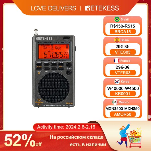 Radio Retekess TR110 Radio FM Receiver tragbarer SSB Shortwave Radios Am fm Alle Wellen Full Band CB Air Band Ham Radio SW MW LSB VHF UHF