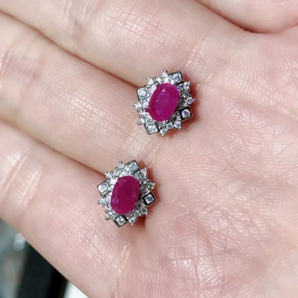 Orecchini orecchini ruby 925 sterling in argento piccione rosso rubino ruby che trasporta il certificato di gioielleria da donna regalo