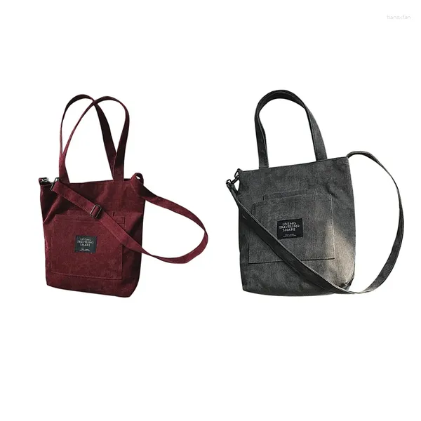 Bolsas de ombro 2 PCs Mulheres Cordo do Corduro -Casual Bolsa Casual Compras dobráveis Pano de algodão da praia Bolsa feminina Red cinza