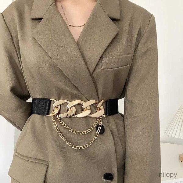 Cinture a catena della vita Luxury Brand Gold Chain Belt Gold Elastic Silver Metal Cinture in vita per donne Stretch Stretch Ladies Coat Ketting Riem Welband