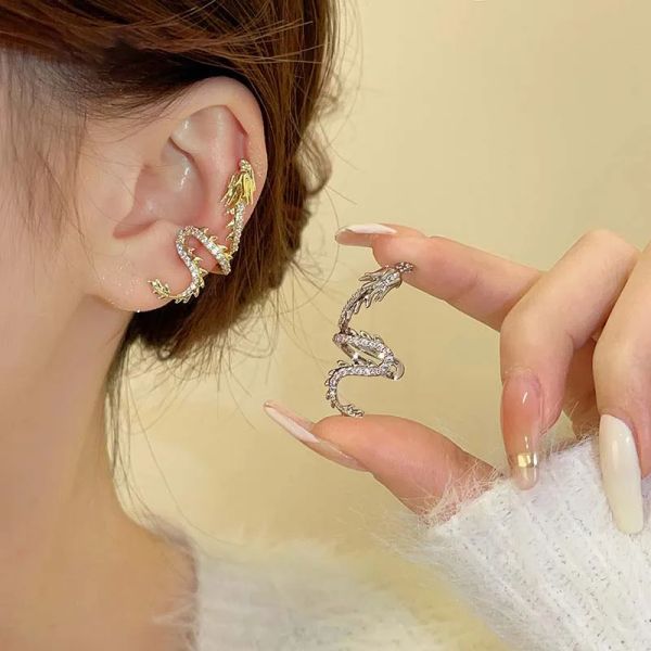 Brincos 1pcs Moda Crystal Zircon Dragão Ear clipe