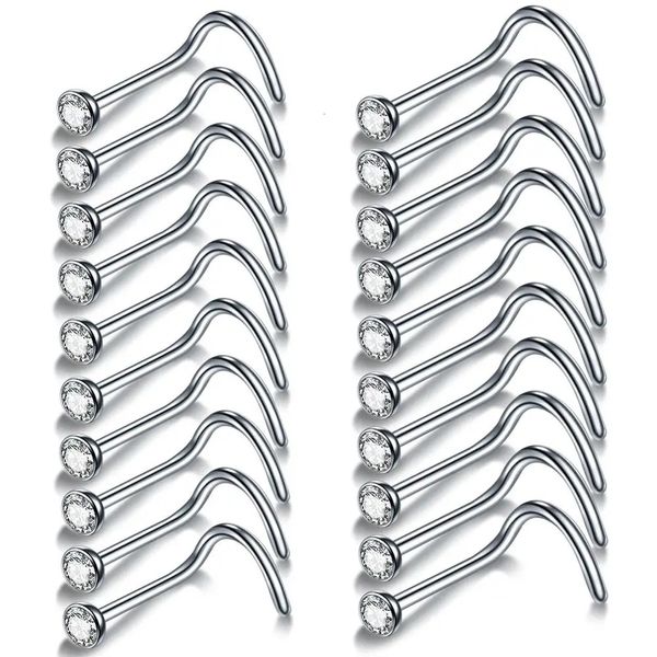 100pcslot 18g 20g Nasenlöcher Piercings CZ Kristall Piercing Nase Bolder Edelstahl Sternen Nasenringe Nariz Piercing Body Schmuck 240423