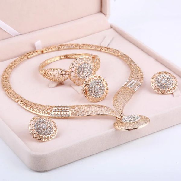 Set di gioielli placcati in oro Dubai Set di nozze nigeriane perle africane perle di gioielli da sposa cristallino