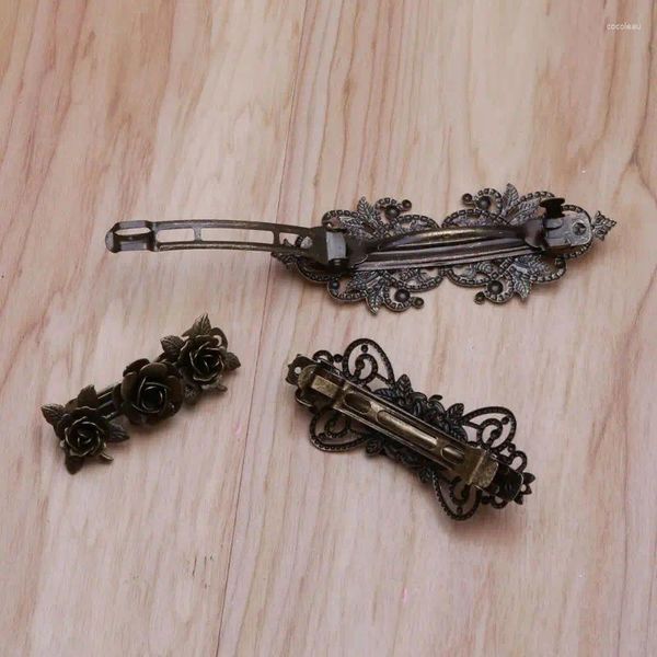 Haarclips 3 Stück Vintage Barrettes Retro Französisch Styling Dekorationen Metall Bronzestifte für Frauen Mädchen