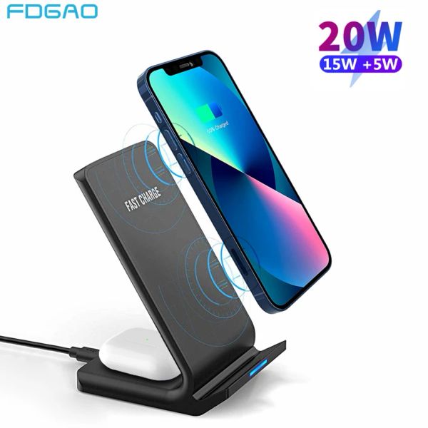 Carregadores sem fio de 20W de 20W 2 em 1 estação de carregamento para Apple iPhone 14 13 12 11 XS XR 8 AirPods 3 Pro Fast Dual Induction Charge Stand