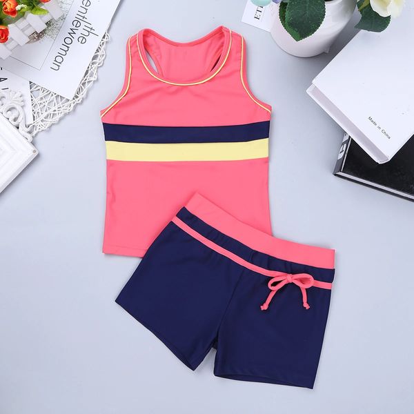 Kinder Badebekleidung Mädchen zweiteiliger Badeanzug Sommer Kinder Bikini Badeanzug Tankini Sport Weste Tops mit Bottoms Shorts 6-14 240416