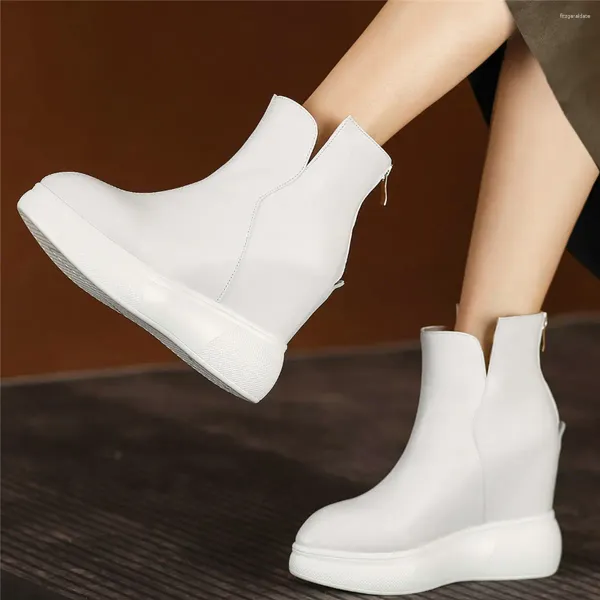 Botlar Yüksek Üst Platform Pompalar Ayakkabı Kadın Orijinal Deri Kamalar Topuk Ayak Bileği Kadın Saç Pileli Ayak Ayak Ayakkabı Sıradan Ayakkabı