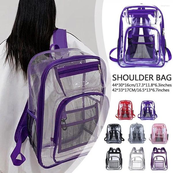 Stume di stoccaggio Fashion Transparent Backpack Waterproof PVC Clear Plastic Girls Girls Gym Outdoor Yoga Notebook Borse Teenager School Swing SP SP