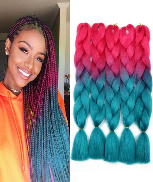 5 Packs Two Tone Tone Imbre Incepoltura dei capelli Kanekalon Extensions per capelli sintetici da 24 pollici capelli intrecciati per trecce per le trecce in rosso a cy2664939