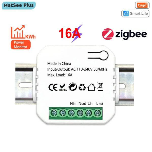 Plugs Tuya Smart Life Switch Zigbee Electricity Energy Monitor KWH Din Rail 16A Timer Socket Mini Module funziona con Google Home Alexa