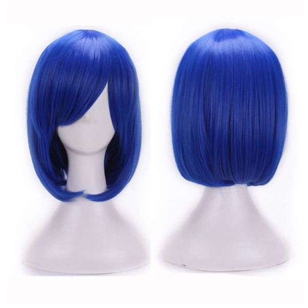 Wigs Curly Wigs Humanos da moda feminino curto de cabelos lisados ​​capa da cabeça da cabeça Bang Anime peruca universal fibra química de alta temperatura seda