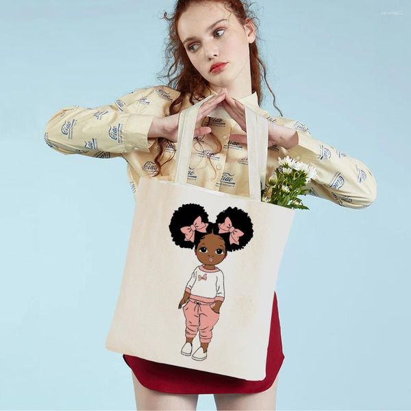 Einkaufstaschen süße Afrika Kind Baby Casual Women Bag Cartoon Mädchen beide Seiten gedruckt wiederverwendbar