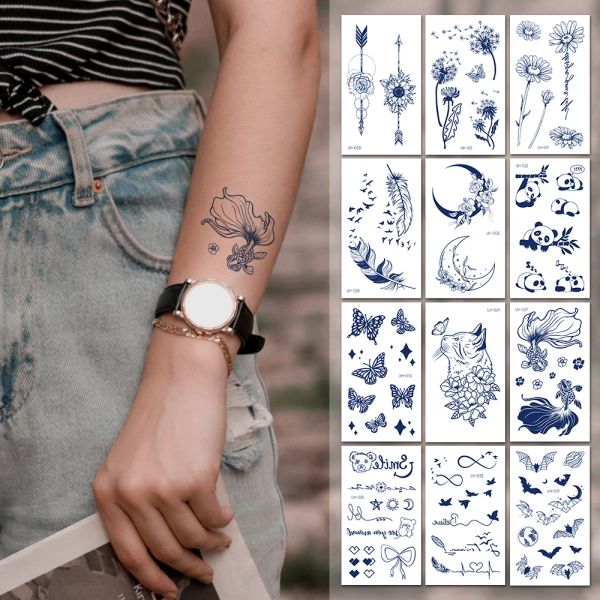 Tatuagens Tattoo Fake Tattoo Planta Herbal suco impermeável à prova d'água longa tatuagens temporárias pequenas punhadas de dedo de mão fofo pássaro de flores