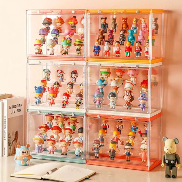 Bins transparentes de caixa cega acrílica Mostrar estojo à prova de poeira Toys Display Armet Figura Organizador de Toy Doll Anime Organizador