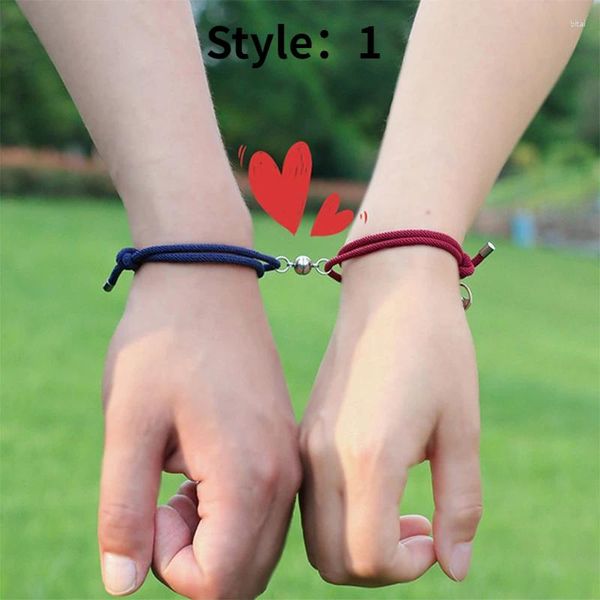 Braccialetti Link 2pcs/set di gioielli amanti del braccialetto magnetico intrecciati regolabili
