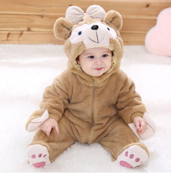 Einszene Neugeborenes Baby Langarm Duffy Bären Cosplay Kostüm Süßes Tier Rolmer mit Kapuze für Jungen Mädchen warmer Baumwollfuß-Gesamtkleidung