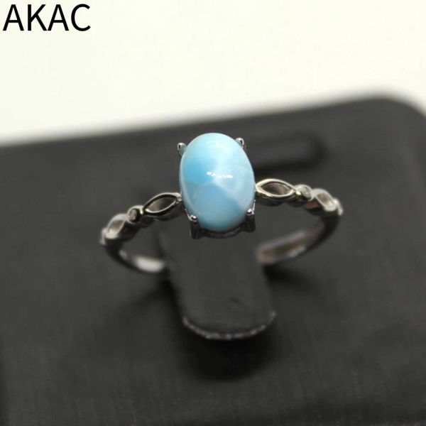 Anéis AKAC 925 Prata esterlina Aprox7*9mm Larimar Anel Ajustável Larimar Envie aleatoriamente por atacado