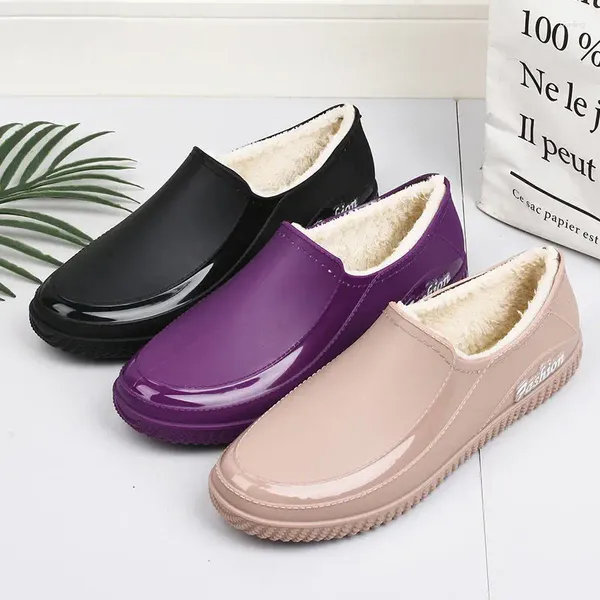 Casual Schuhe Winter Top Rain Damen Restaurant Arbeit Galoshes wasserdichte Küchenchef Flats Ladies Short Plush Regenshoes Fellgekleidet Loafer