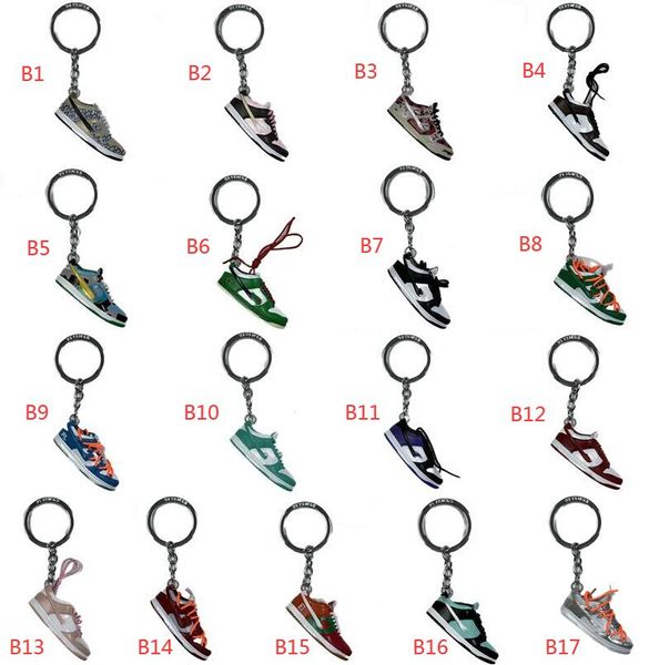 33 estilos Designer Dunk Keyring Keyring com logotipo (keykicks) Chaves de tênis 3D para homens Mini Sport Shoe Keyring