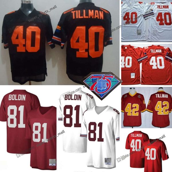 Browback Football 40 Pat Tillman 2000 Jerseys de futebol barato casa vermelha branca 81 Anquan Boldin 42 Pat Tillman costurou Jersey