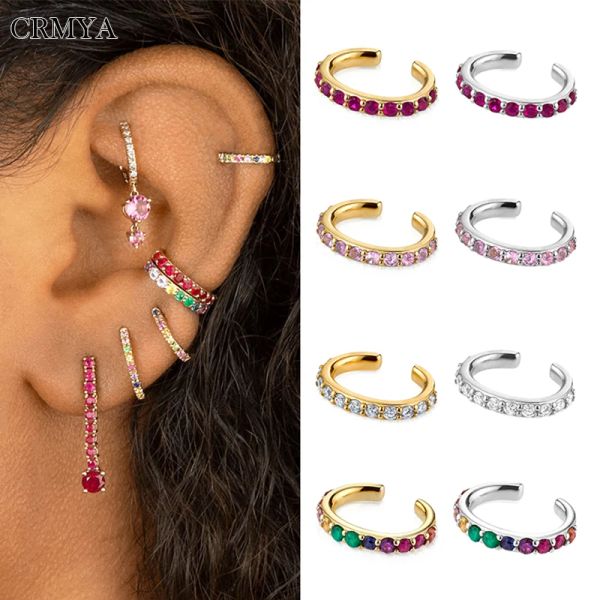 Brincos Crmya color cz zircon manupo feminino de orelha vintage prata cheia de prata cheia de piercing para mulheres brincos de clipe 2022 Jóias por atacado