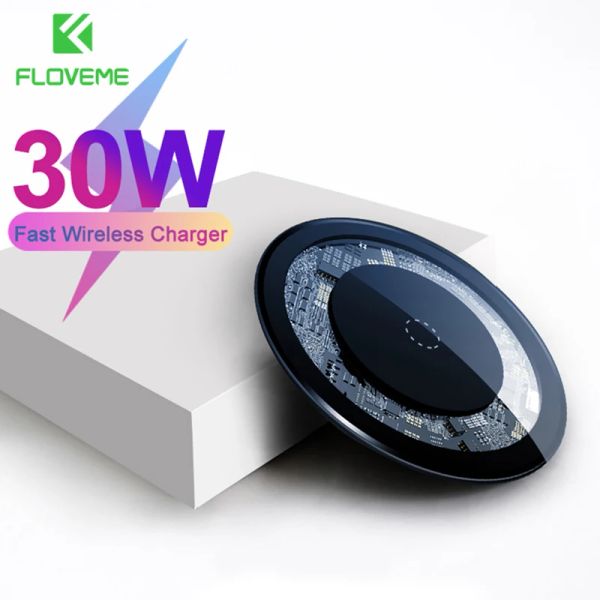 Chargers Floveme 30W Carregador sem fio Fast Qi sem fio carregador de telefone para iPhone 12 11 Pro XS Max Wireless Charging Pad para Samsung S20