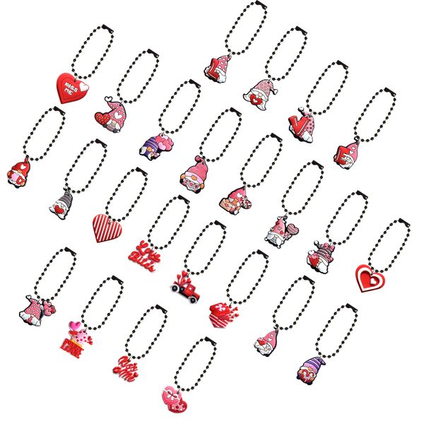 Keychains Lanyards 24PCS Valentinstag Serie Keychain Romantic Heart Key Ring Ball Perle Cartoon Mode Keyrings Charms Car für Wome OTYR5