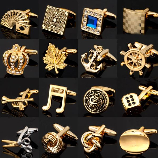 Links goldenen Manschettenknöpfe Neue Würfel Maple Leaf Musik spielen Golden Dragon Manschettenknöpfe Herren Hochzeitshemd Abzeichen Pin Geschenke Großhandel