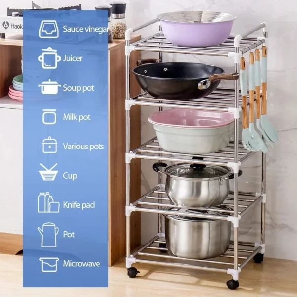 Prateleiras de aço inoxidável Organizador de armazenamento rack rack Novel Acessórios para banheiros de cozinha itens domésticos para plantas vasos de cozinha utensílios de cozinha