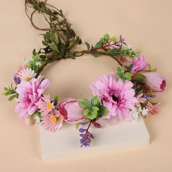 Banda de cabeceira da coroa floral da coroa floral Boho Girlower HairBand para mulheres Meninas Cavaleiro Acessórios para cabelos na noiva