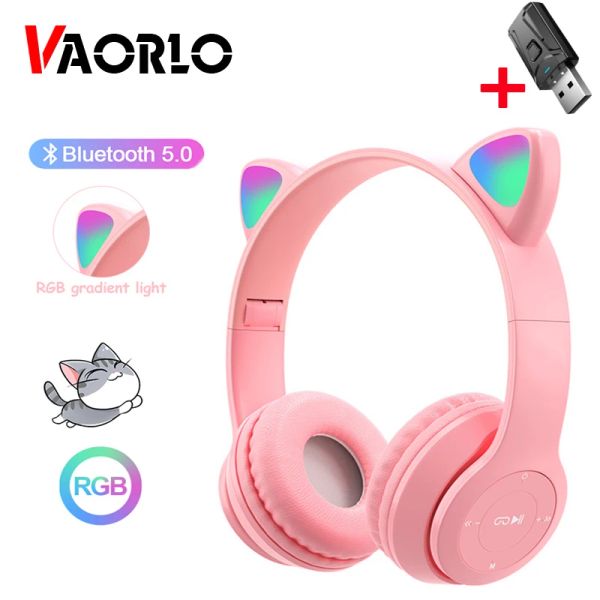 Ohrhörer Bluetooth 5.0 Wireless Kopfhörer RGB Katze Ohrhörer Faltbarer Stereo Bass Headset Kinder Mädchen Helm Geschenk mit mic