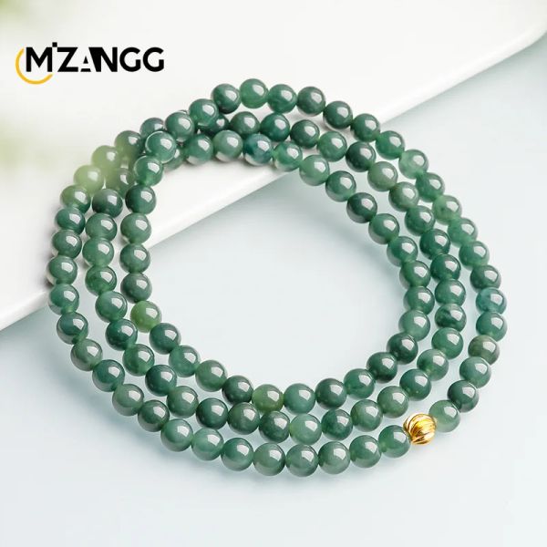 Stränge echte natürliche Myanmar Jadeit Halskette 7,5 mm Eissamenöl Grün Jade Armband Herren und Frauen hochwertiger Luxusschmuck