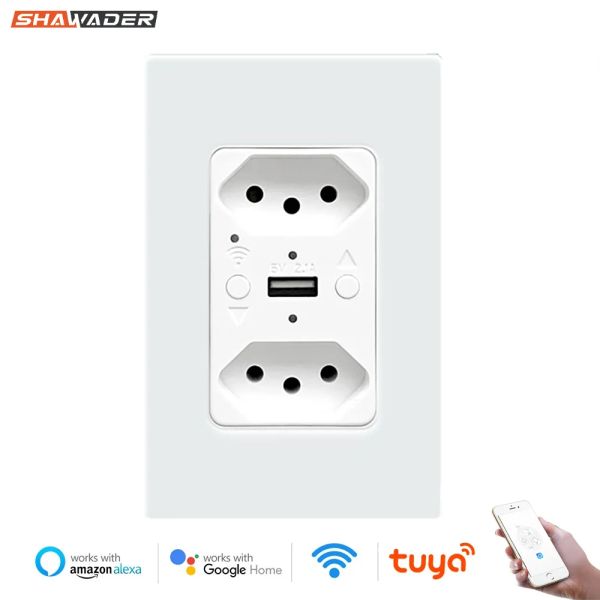 Fişler Wifi Akıllı Tuya Brezilya Tomada USB Duvar Soketi Cam Panel Elektrikli Fiş Brasil Çıkışları SmartLife Alexa Google Home tarafından uzak